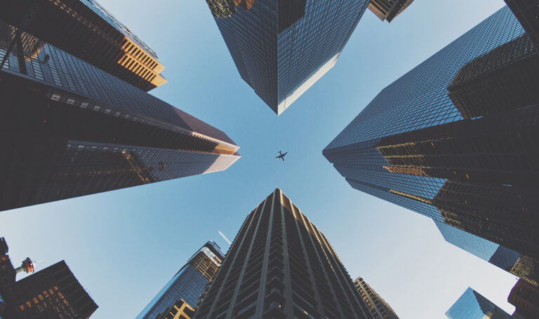 Private Jet Between Buildings